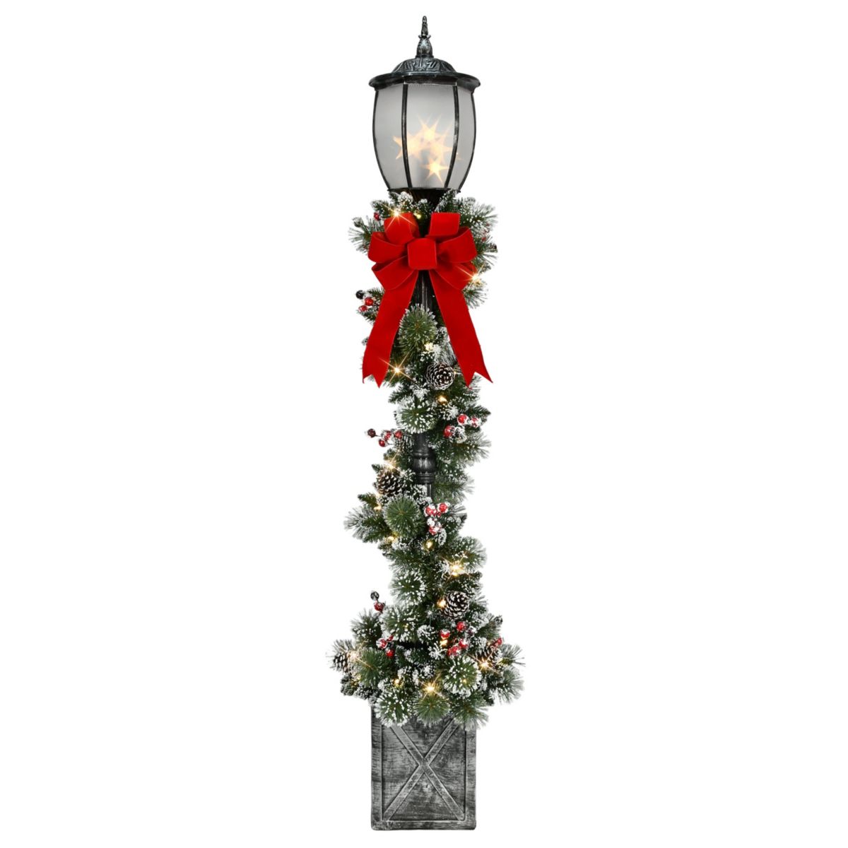 7 Pre-Lit Potted Lamp Post with Warm White LED Lights