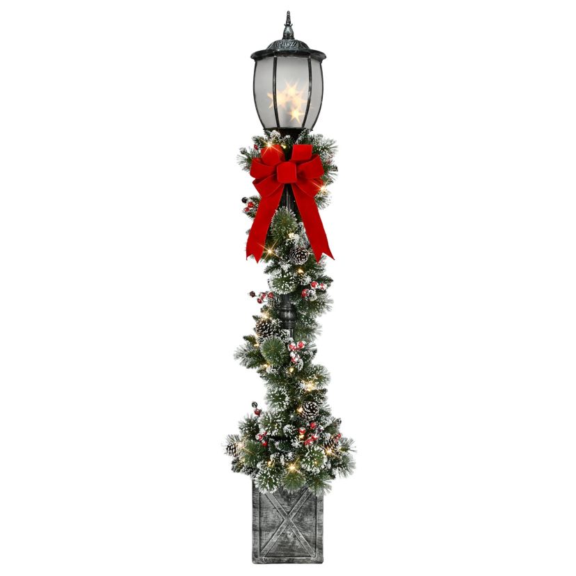 7 Pre-Lit Potted Lamp Post with Warm White LED Lights