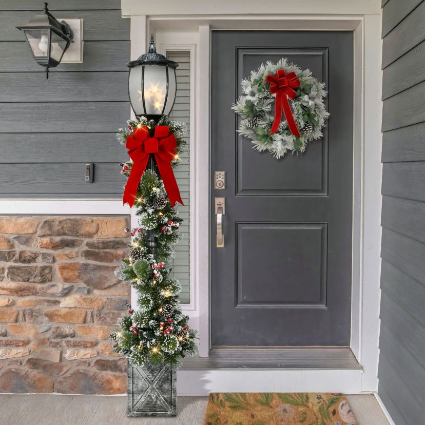 7 Pre-Lit Potted Lamp Post with Warm White LED Lights