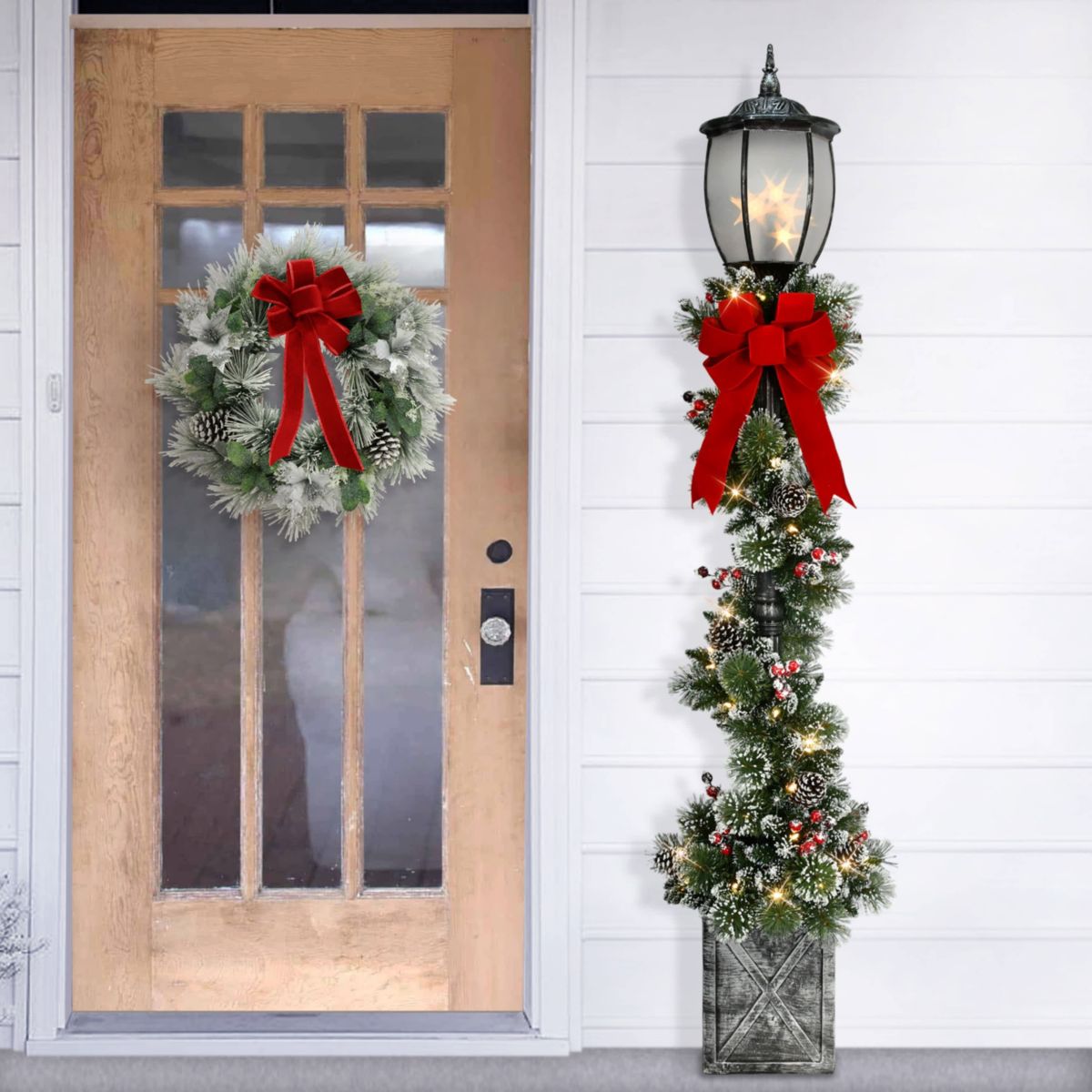 7 Pre-Lit Potted Lamp Post with Warm White LED Lights