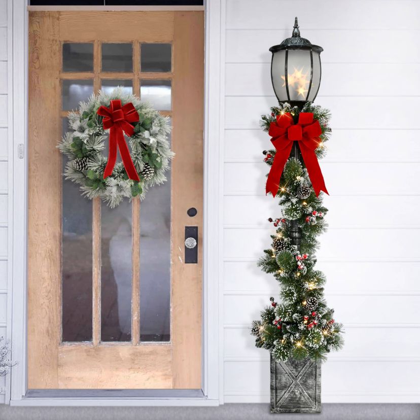 7 Pre-Lit Potted Lamp Post with Warm White LED Lights