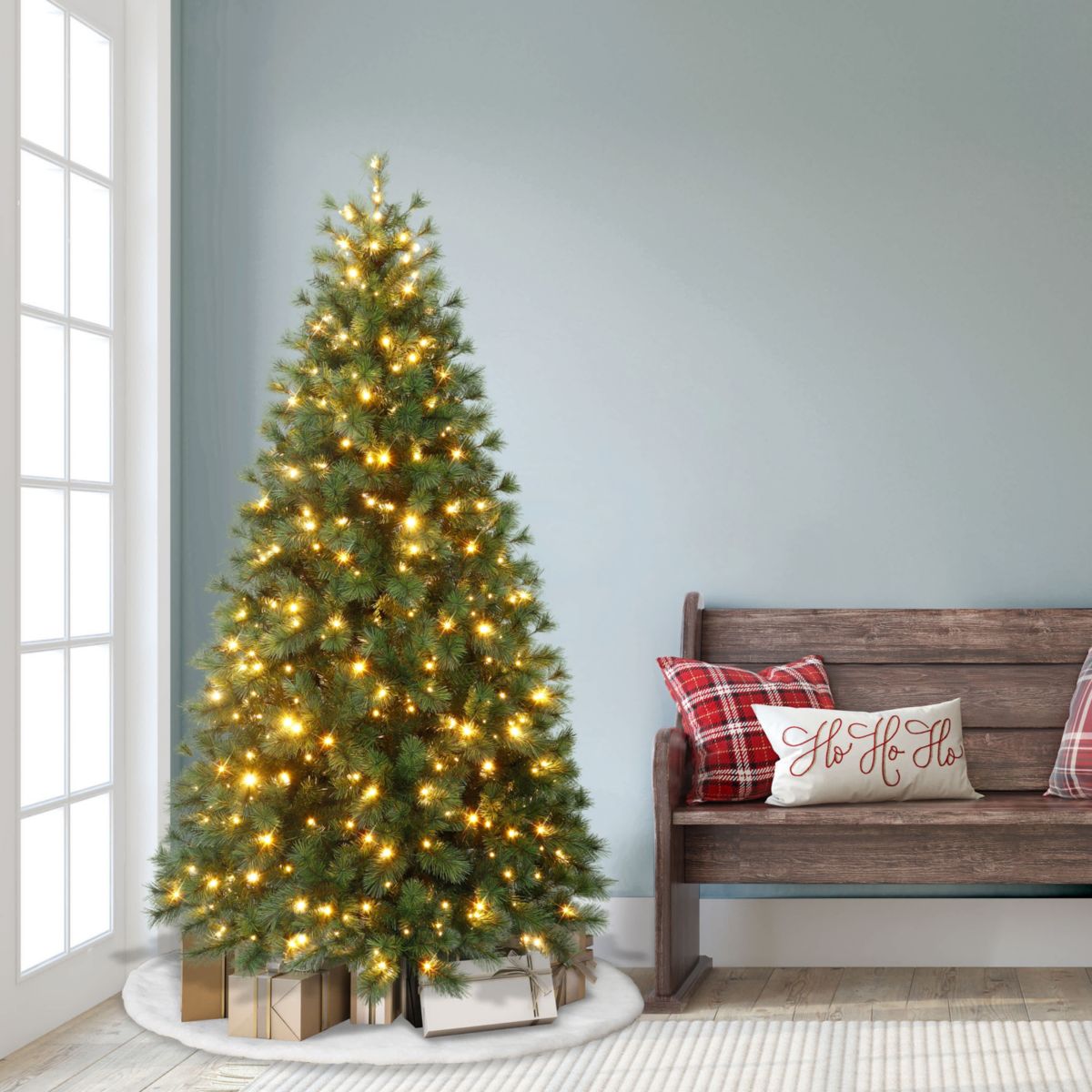 Puleo International 6.5 Pre-Lit Artificial Colorado Pine Christmas Tree with 300 Dual Function LED Lights