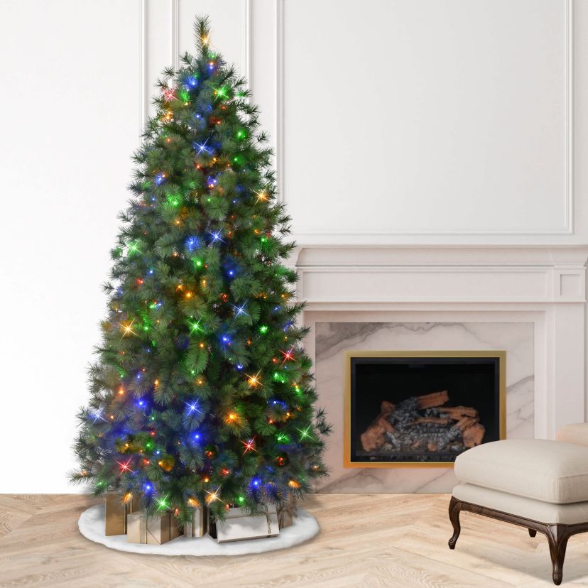 Puleo International 7.5 Pre-Lit Artificial Colorado Pine Christmas Tree with 300 Dual Function LED Lights