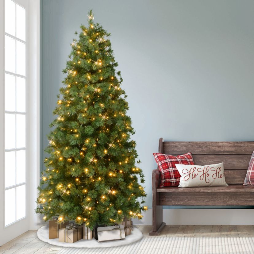 Puleo International 7.5 Pre-Lit Artificial Colorado Pine Christmas Tree with 300 Dual Function LED Lights