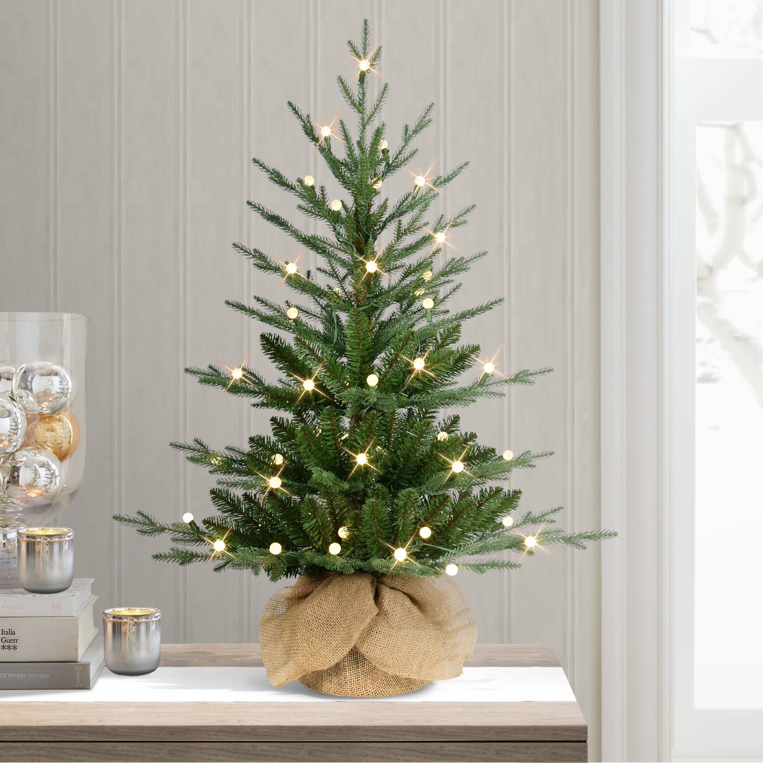 Puleo International 3 Pre-Lit Artificial Christmas Tree in Burlap Sac Base