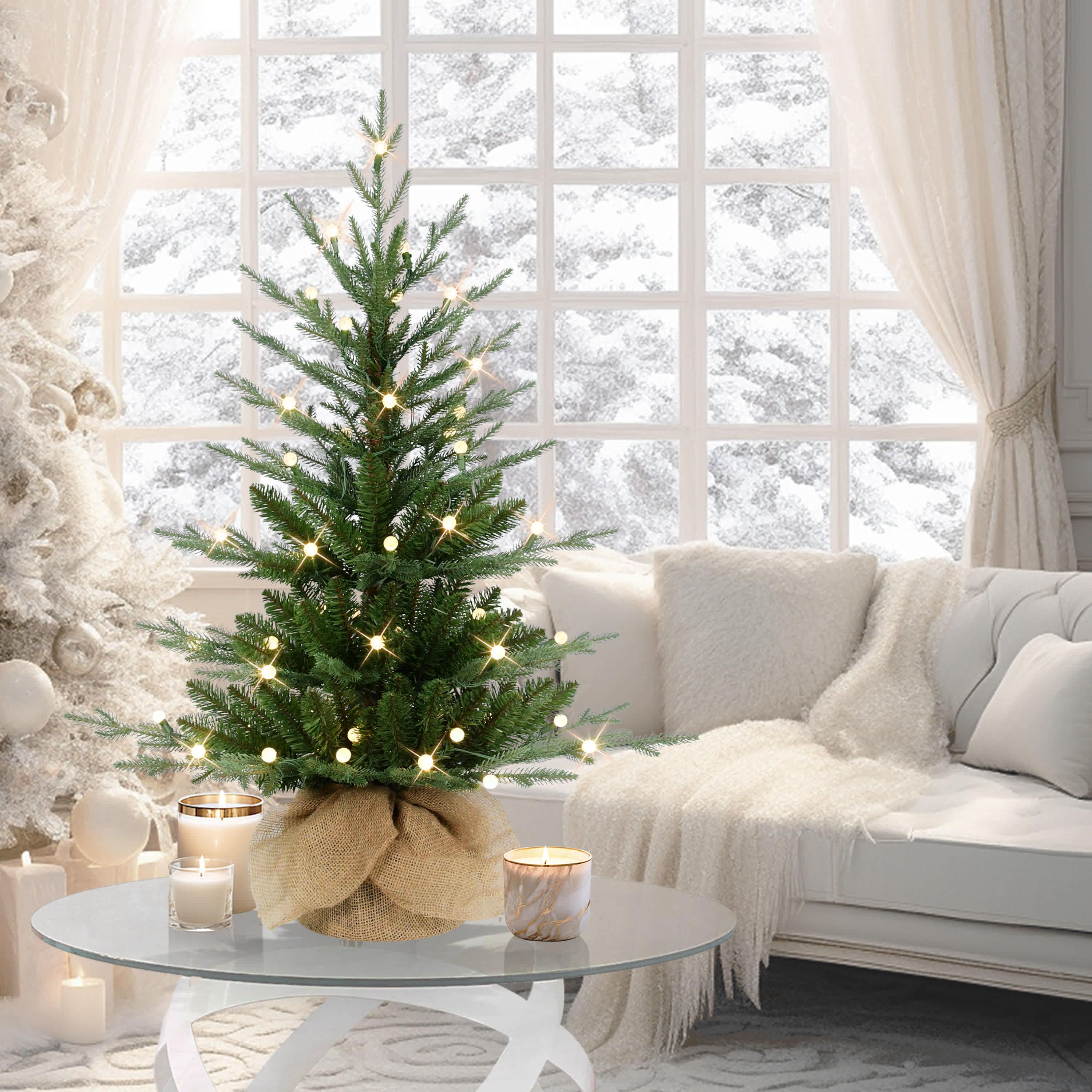 Puleo International 3 Pre-Lit Artificial Christmas Tree in Burlap Sac Base