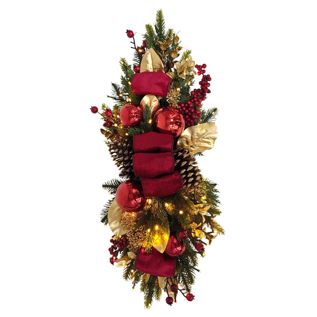 Puleo International 28" Pre-Lit Battery-Operated Adorned Banister Swag