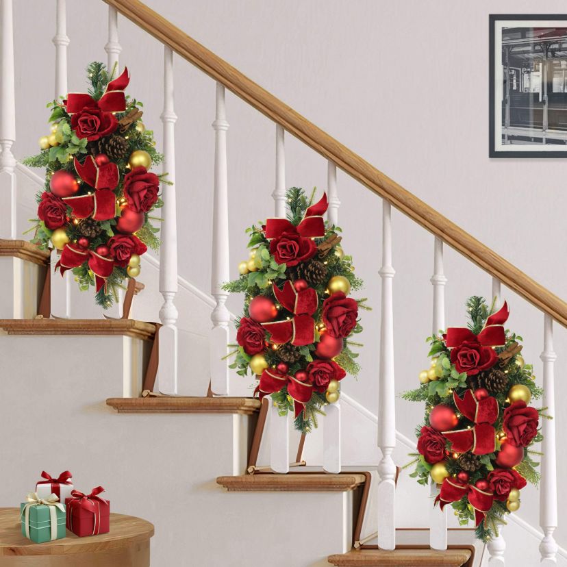Puleo International 28" Artificial Pre-Lit Adorned Banister Swag Battery-Operated