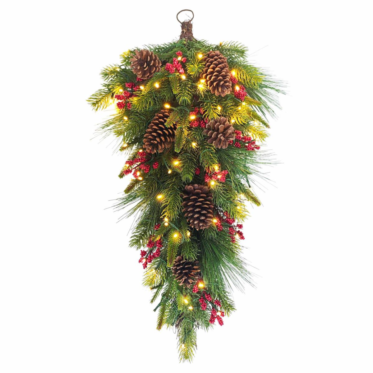 Puleo International 28" Pre-Lit Artificial Adorned Battery-Operated Banister Swag