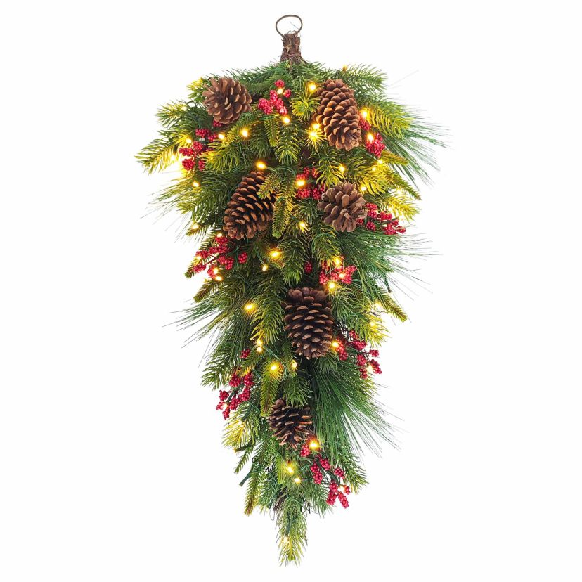 Puleo International 28" Pre-Lit Artificial Adorned Battery-Operated Banister Swag