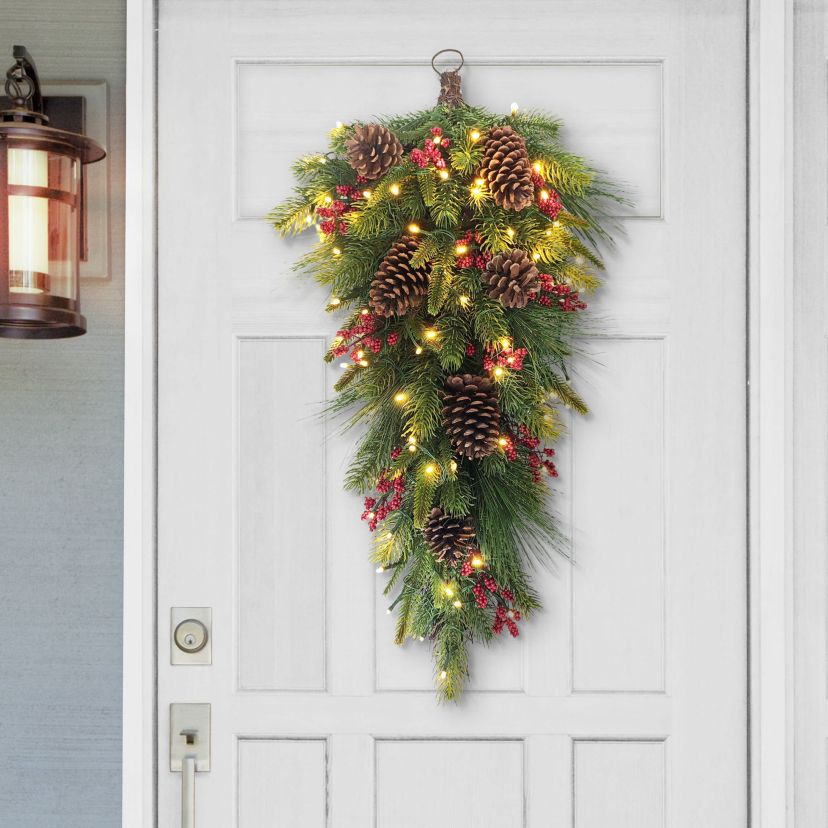 Puleo International 28" Pre-Lit Artificial Adorned Battery-Operated Banister Swag