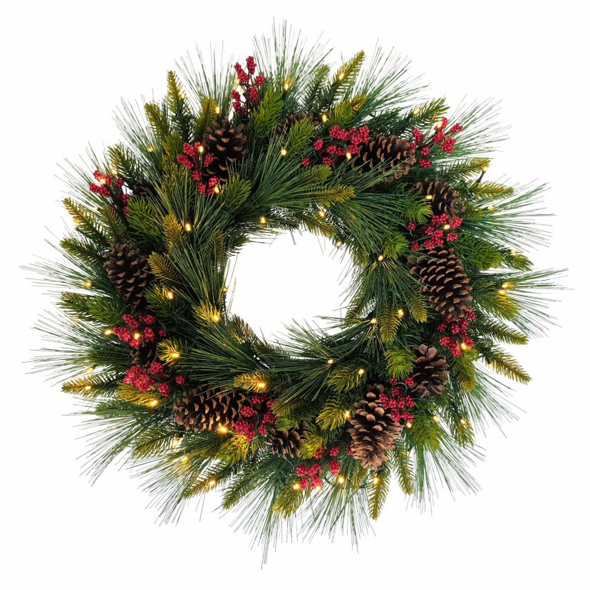 Puleo International 26" Pre-Lit Artificial Adorned Christmas Wreath