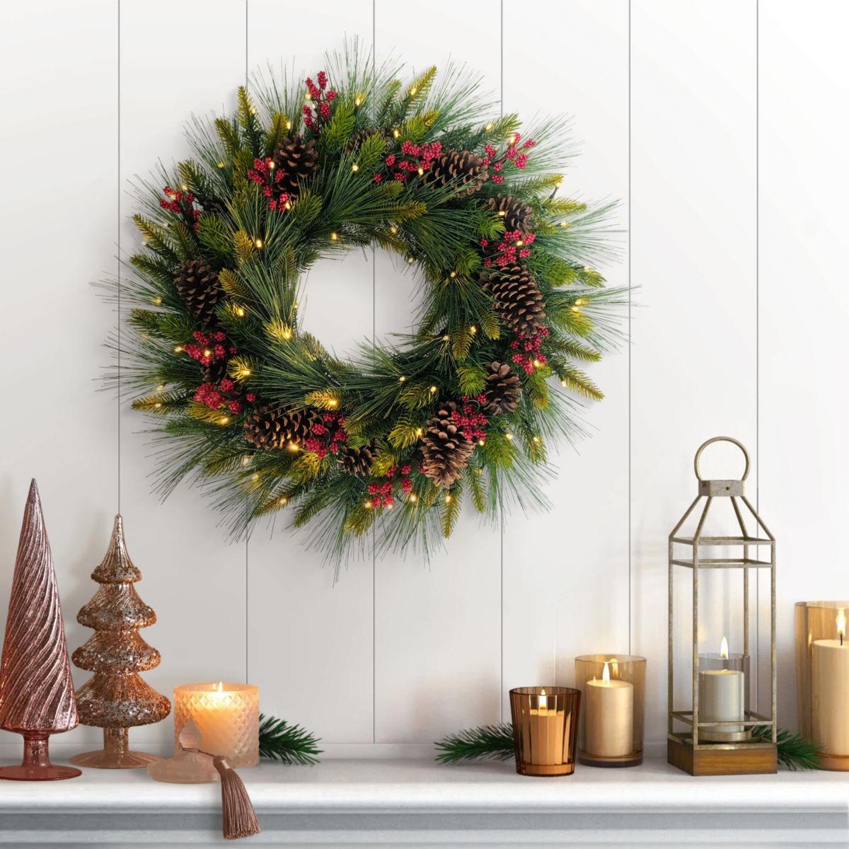 Puleo International 26" Pre-Lit Artificial Adorned Christmas Wreath
