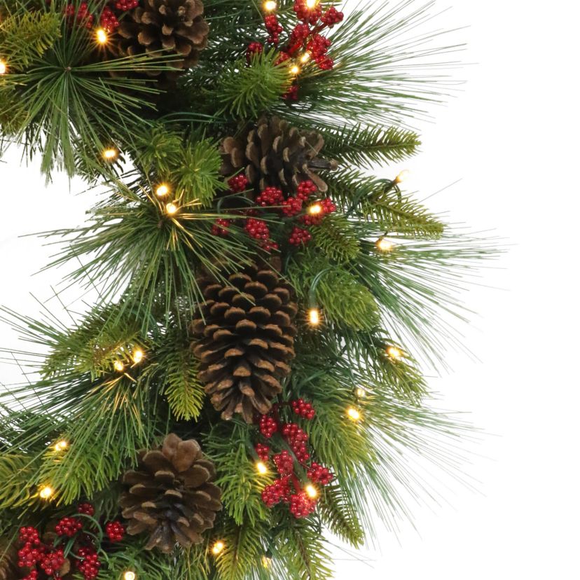 Puleo International 26" Pre-Lit Artificial Adorned Christmas Wreath