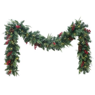Puleo International 9' x 10" Pre-Lit Battery-Operated Adorned Garland, Green
