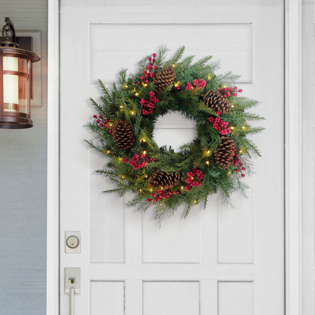 Puleo International 24" Pre-Lit Adorned Wreath Battery-Operated Warm White LED Lights
