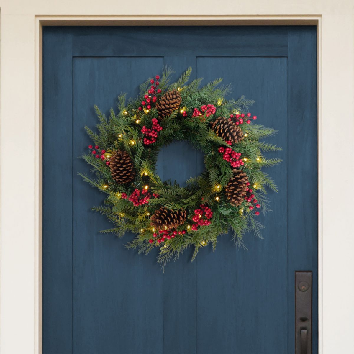 Puleo International 24" Pre-Lit Adorned Wreath Battery-Operated Warm White LED Lights