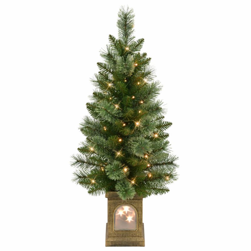 Puleo International Set of 2 Artificial Battery-Operated Pre-Lit Potted Christmas Trees