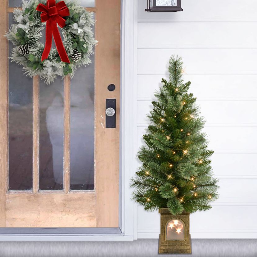 Puleo International Set of 2 Artificial Battery-Operated Pre-Lit Potted Christmas Trees