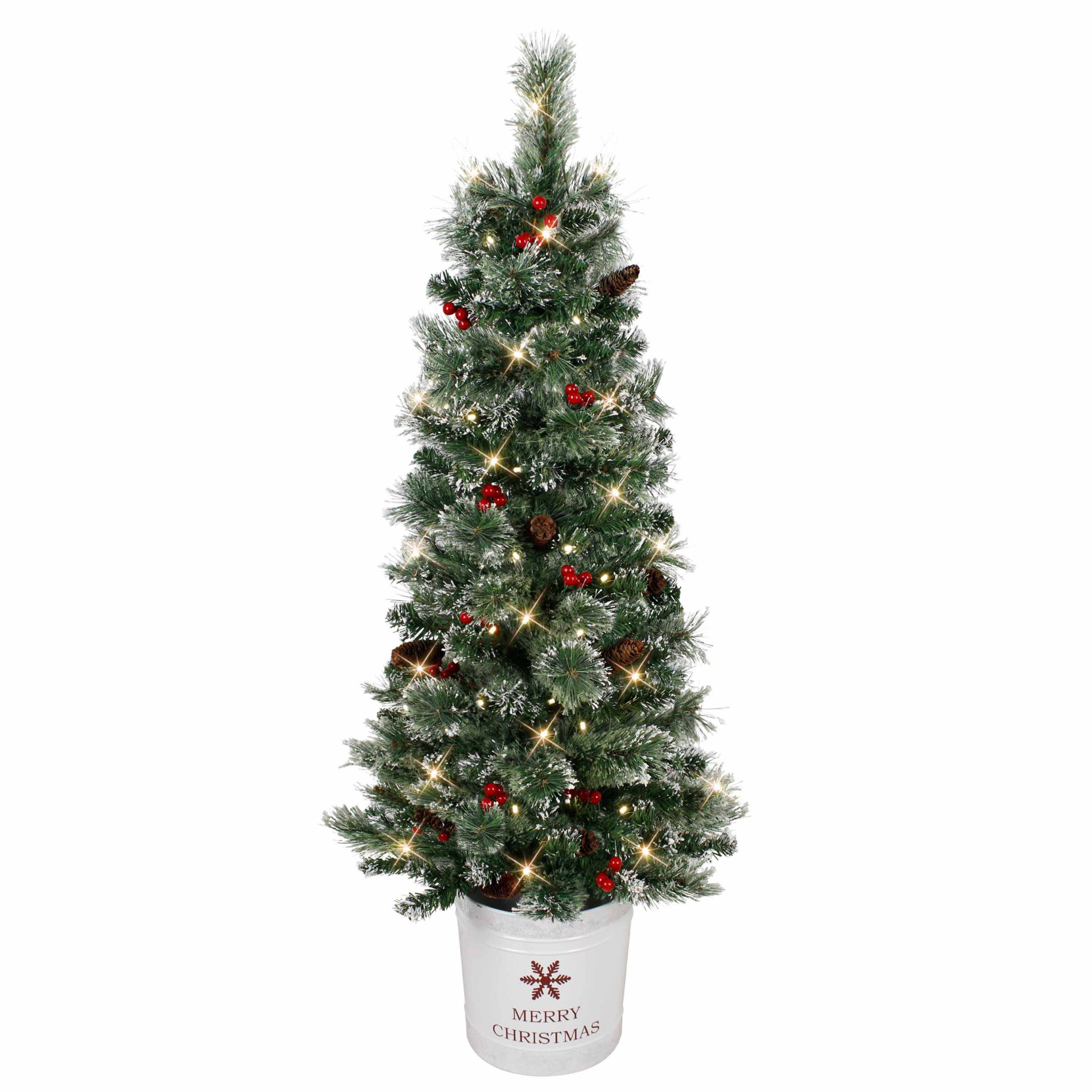 Puleo International 4.5 Pre-Lit Potted Pine Artificial Christmas Tree