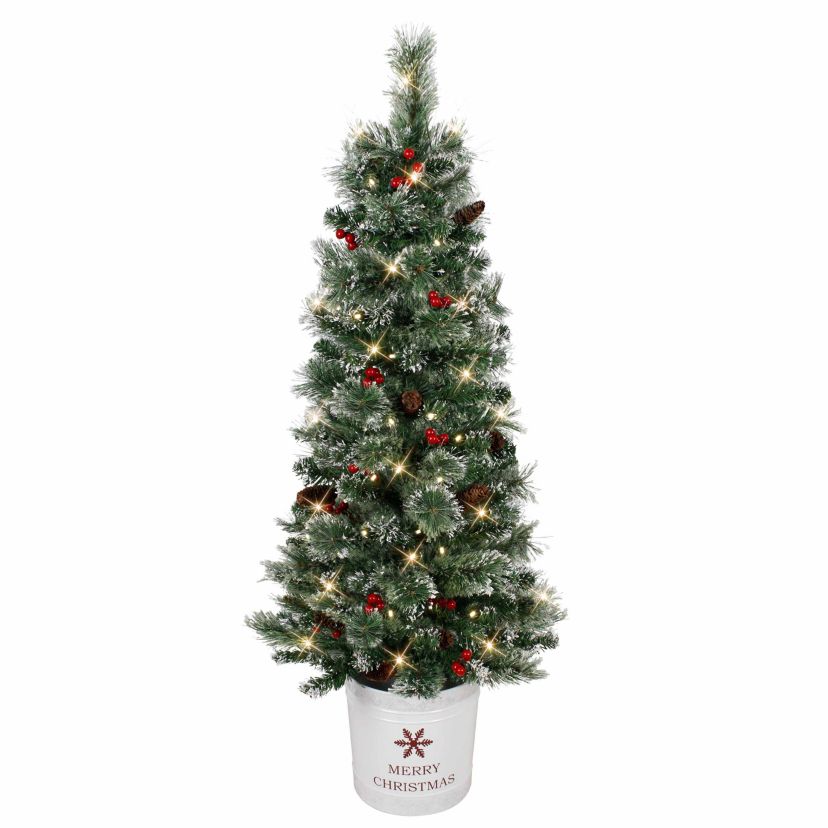 Puleo International 4.5 Pre-Lit Potted Pine Artificial Christmas Tree
