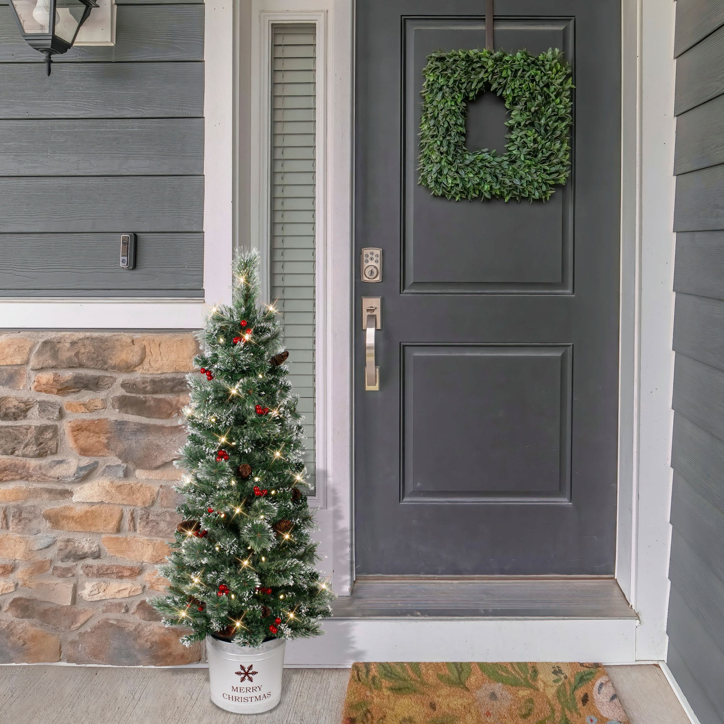 Puleo International 4.5 Pre-Lit Potted Pine Artificial Christmas Tree