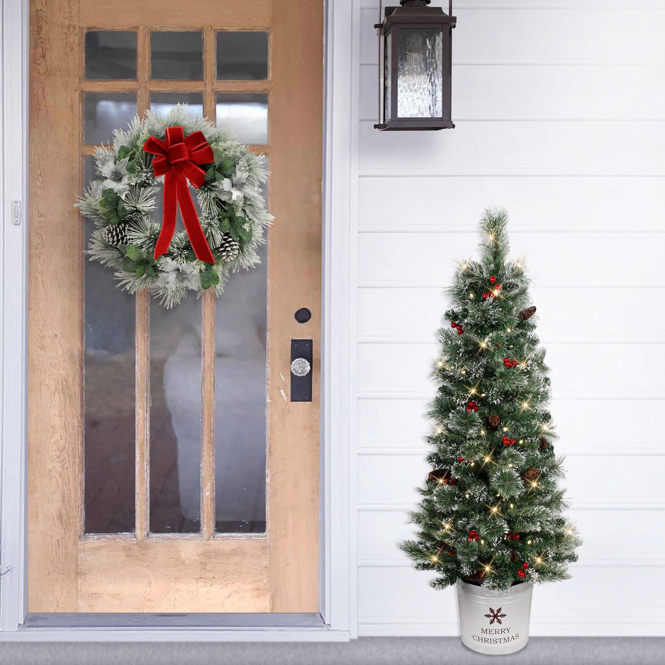 Puleo International 4.5 Pre-Lit Potted Pine Artificial Christmas Tree