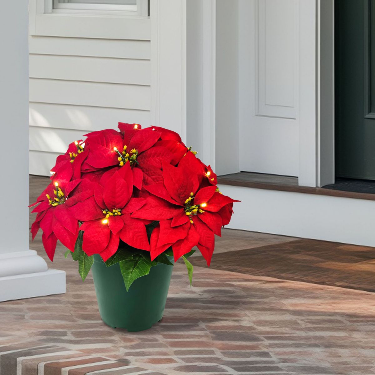 Puleo International 22" Pre-Lit Battery-Operated Artificial Potted Red Poinsettias