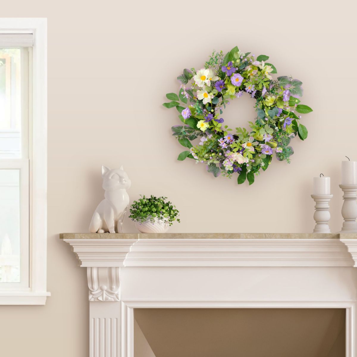 Puleo International 24-inch Artificial Daisy Floral Spring Wreath