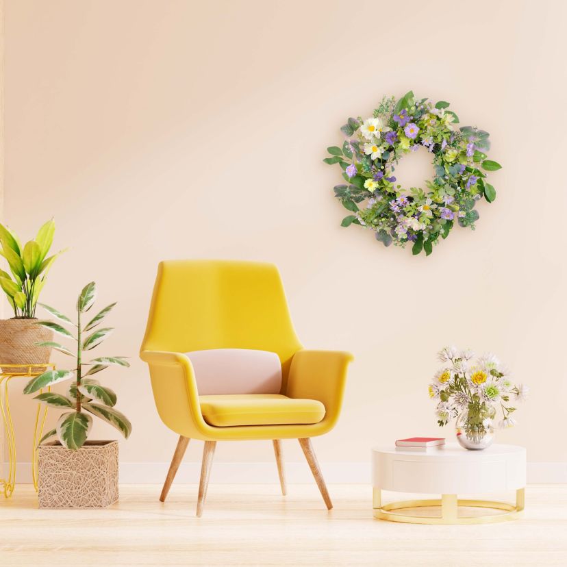 Puleo International 24-inch Artificial Daisy Floral Spring Wreath