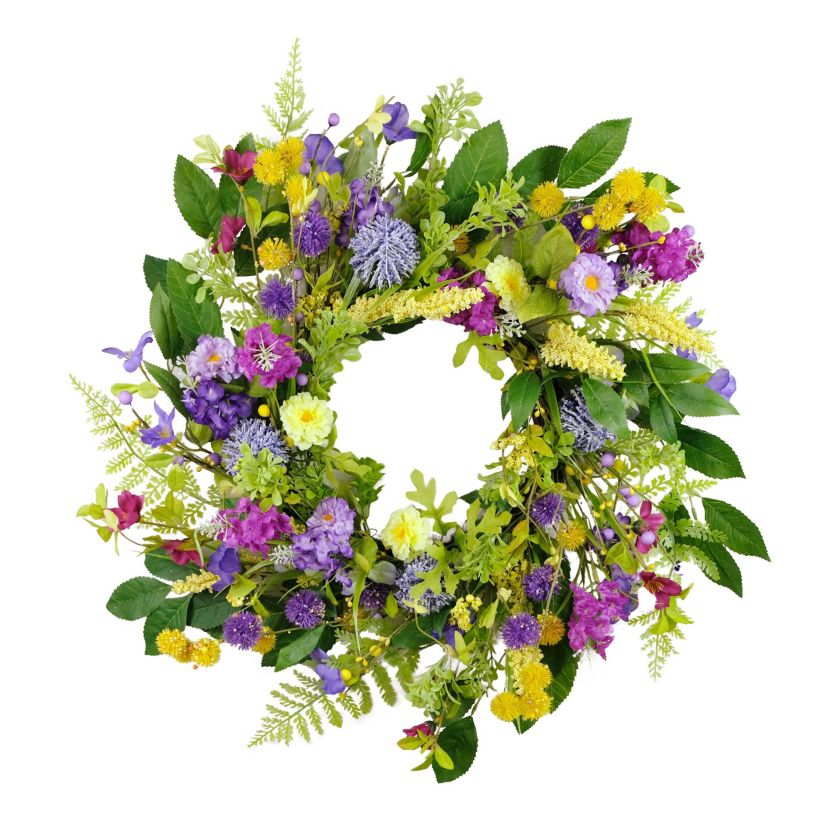 Puleo International 24-inch Artificial Echinops and Chrysanthethemum Floral Spring Wreath