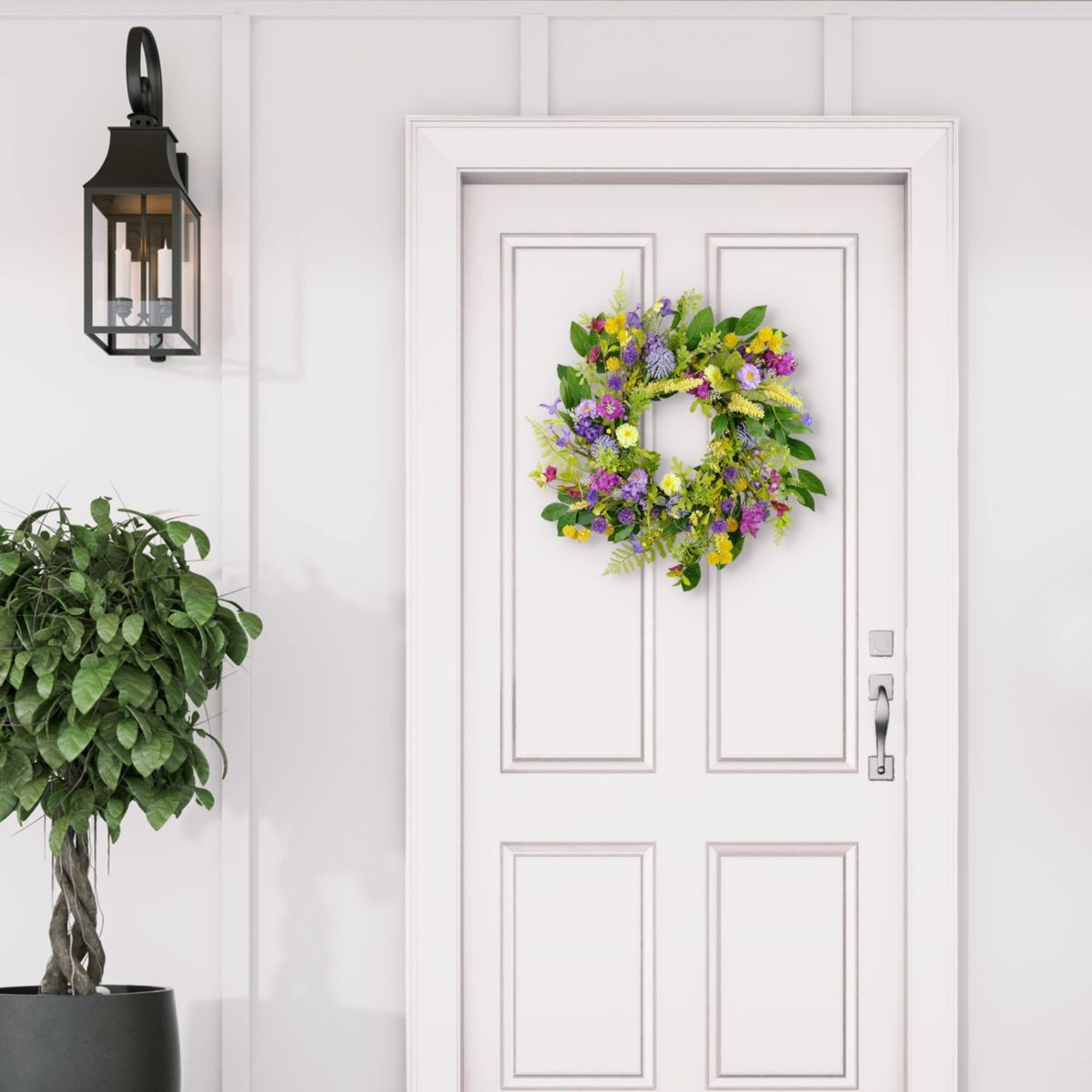 Puleo International 24-inch Artificial Echinops and Chrysanthethemum Floral Spring Wreath