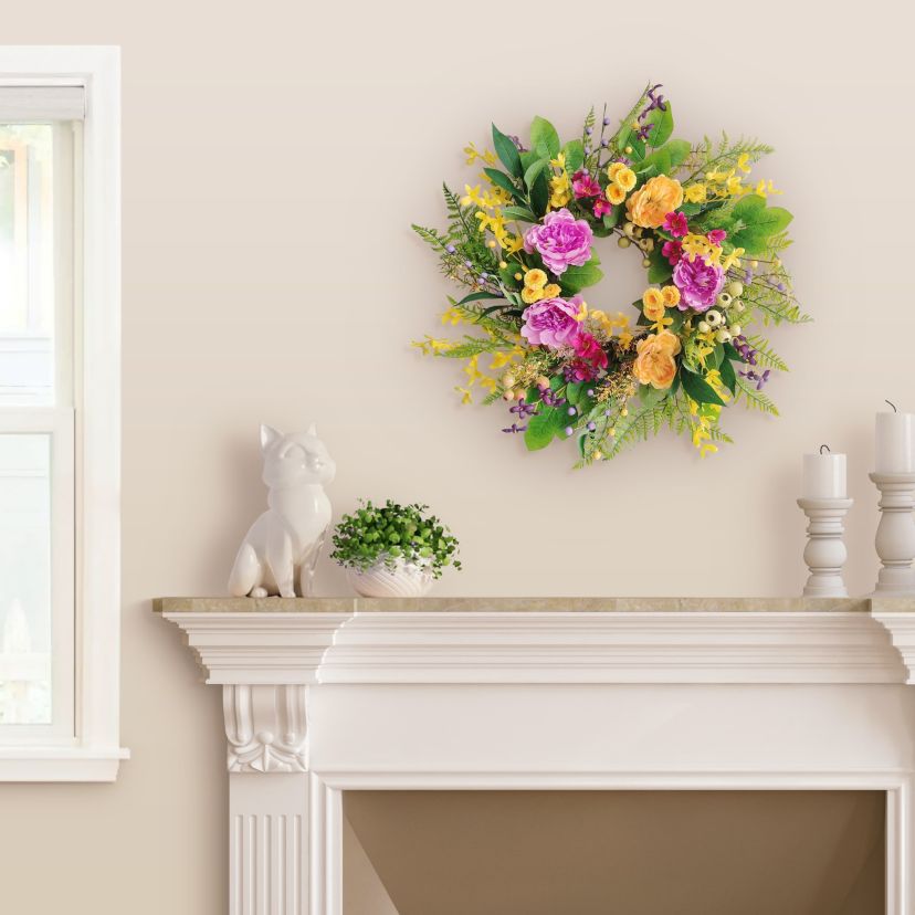 Puleo International 24-inch Artificial Peony and Winter Jasmine Floral Spring Wreath