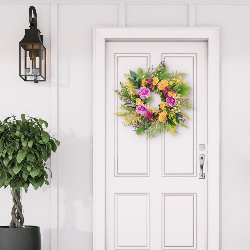 Puleo International 24-inch Artificial Peony and Winter Jasmine Floral Spring Wreath