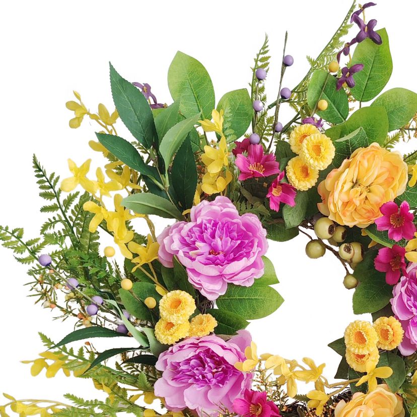 Puleo International 24-inch Artificial Peony and Winter Jasmine Floral Spring Wreath