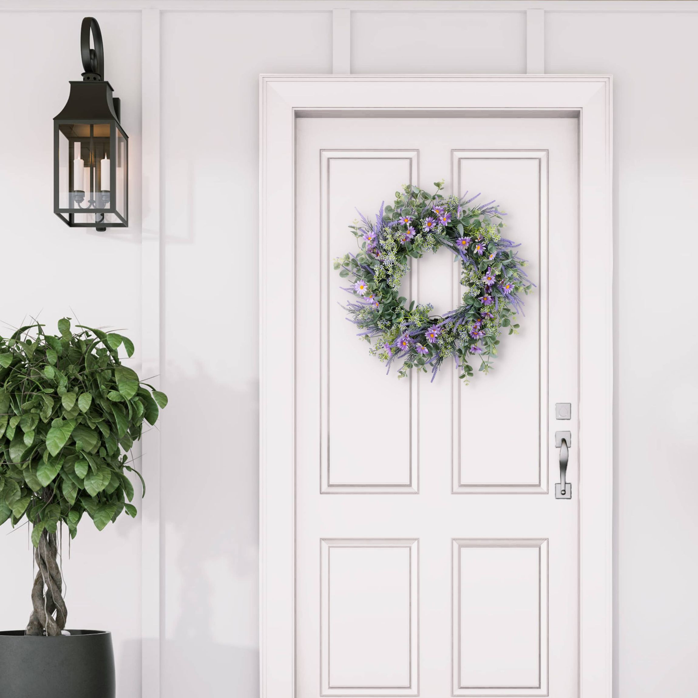 Puleo International 24-inch Artificial Daisy Lavender and Eucalyptus Floral Spring Wreath