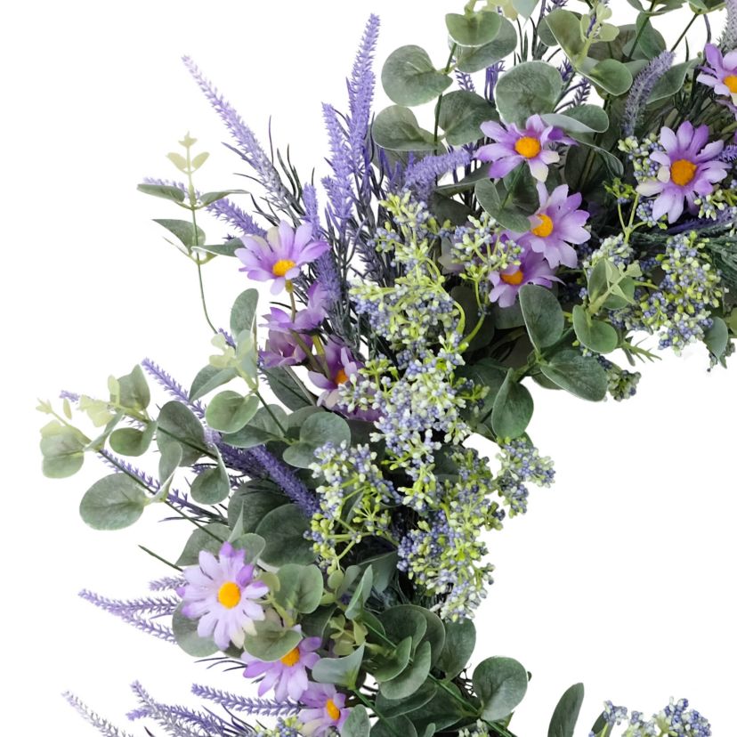 Puleo International 24-inch Artificial Daisy Lavender and Eucalyptus Floral Spring Wreath