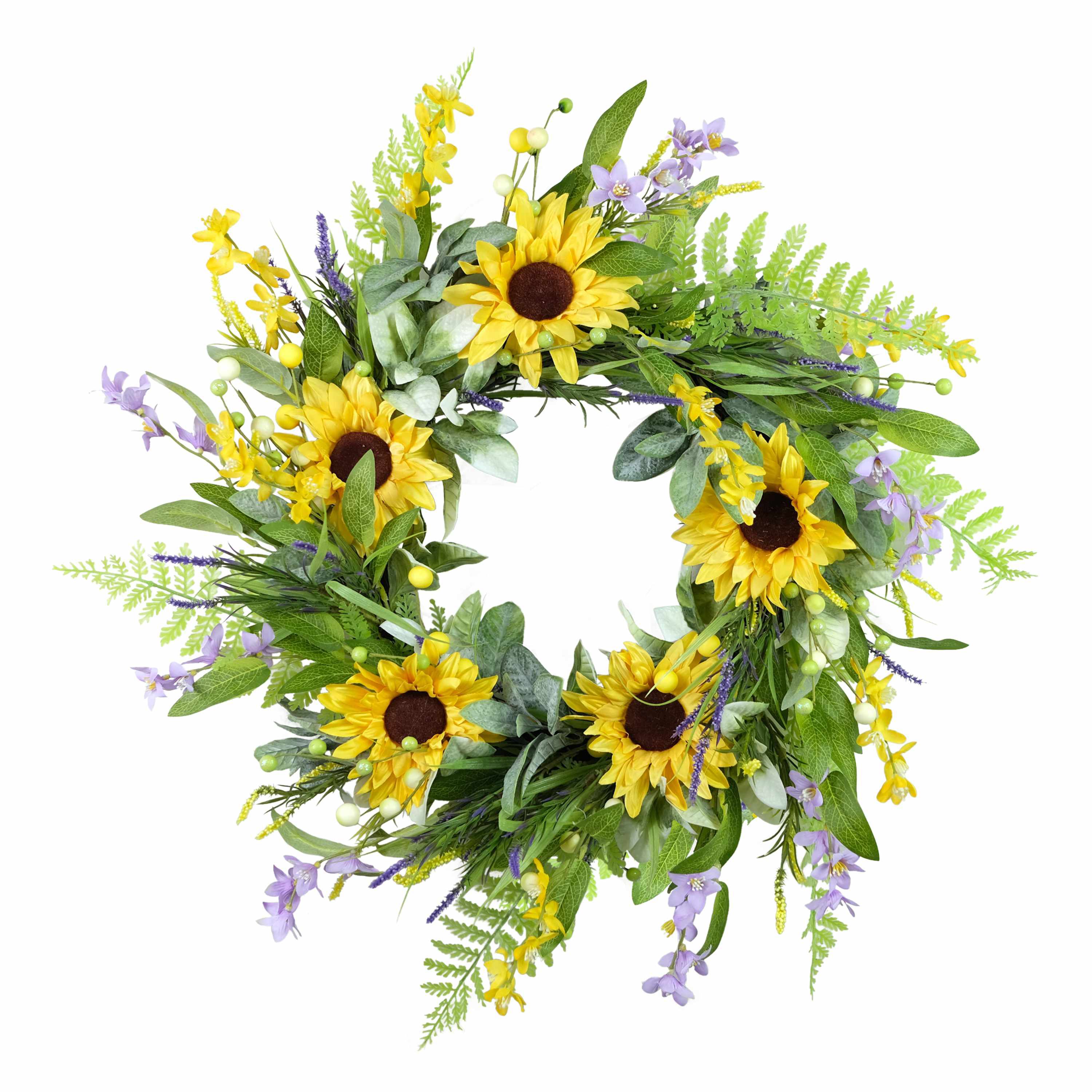 Puleo International 26-inch Artificial Sunflower Lavender Winter Jasmine Floral Spring Wreath