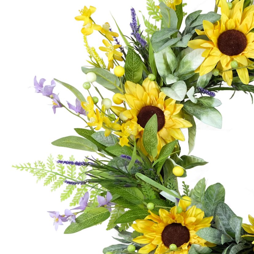 Puleo International 26-inch Artificial Sunflower Lavender Winter Jasmine Floral Spring Wreath
