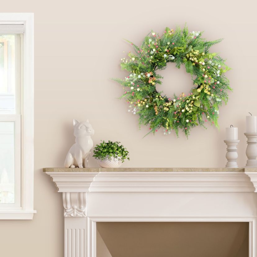 Puleo International 26-inch Artificial Fern and Berry Spring Wreath