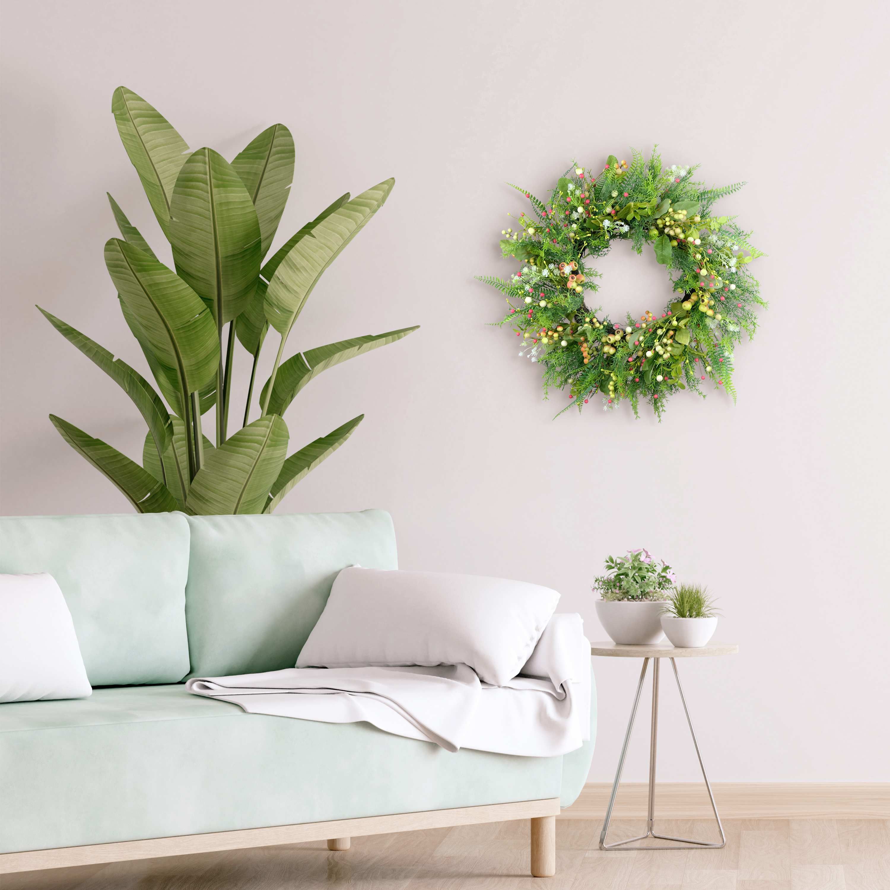 Puleo International 26-inch Artificial Fern and Berry Spring Wreath