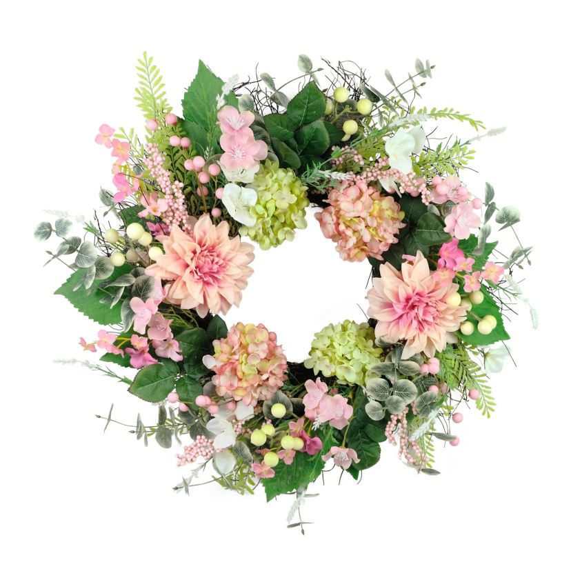 Puleo International 26-inch Artificial Hydrangea and Dahlia Floral Spring Wreath