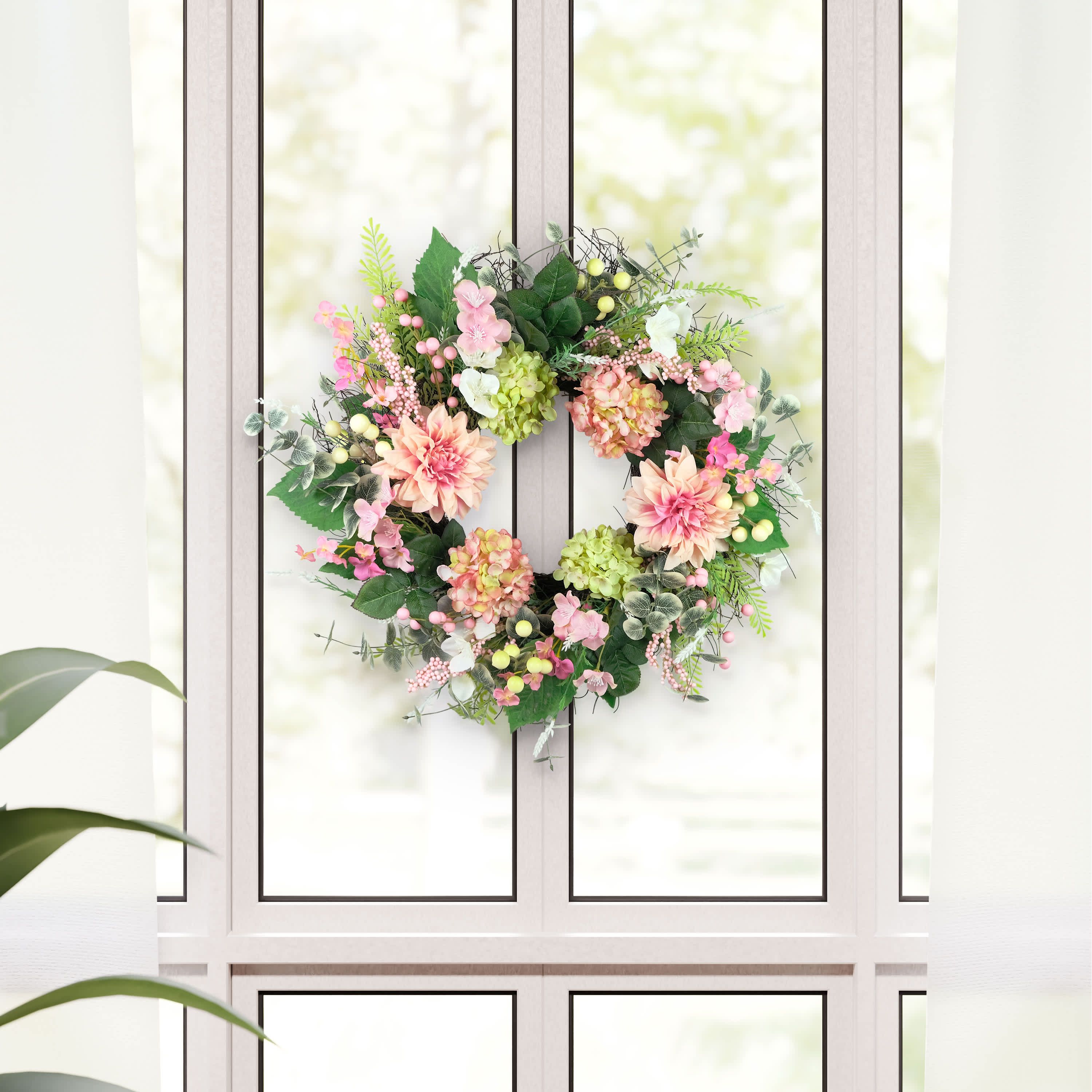 Puleo International 26-inch Artificial Hydrangea and Dahlia Floral Spring Wreath