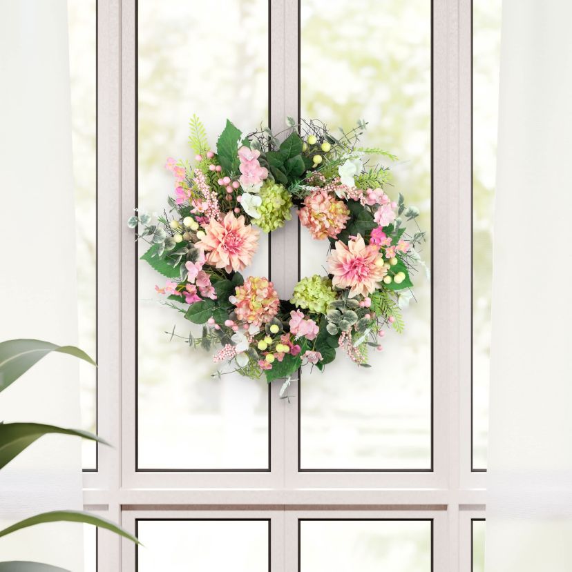 Puleo International 26-inch Artificial Hydrangea and Dahlia Floral Spring Wreath