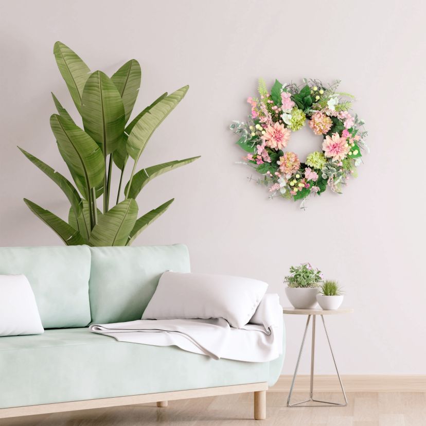 Puleo International 26-inch Artificial Hydrangea and Dahlia Floral Spring Wreath