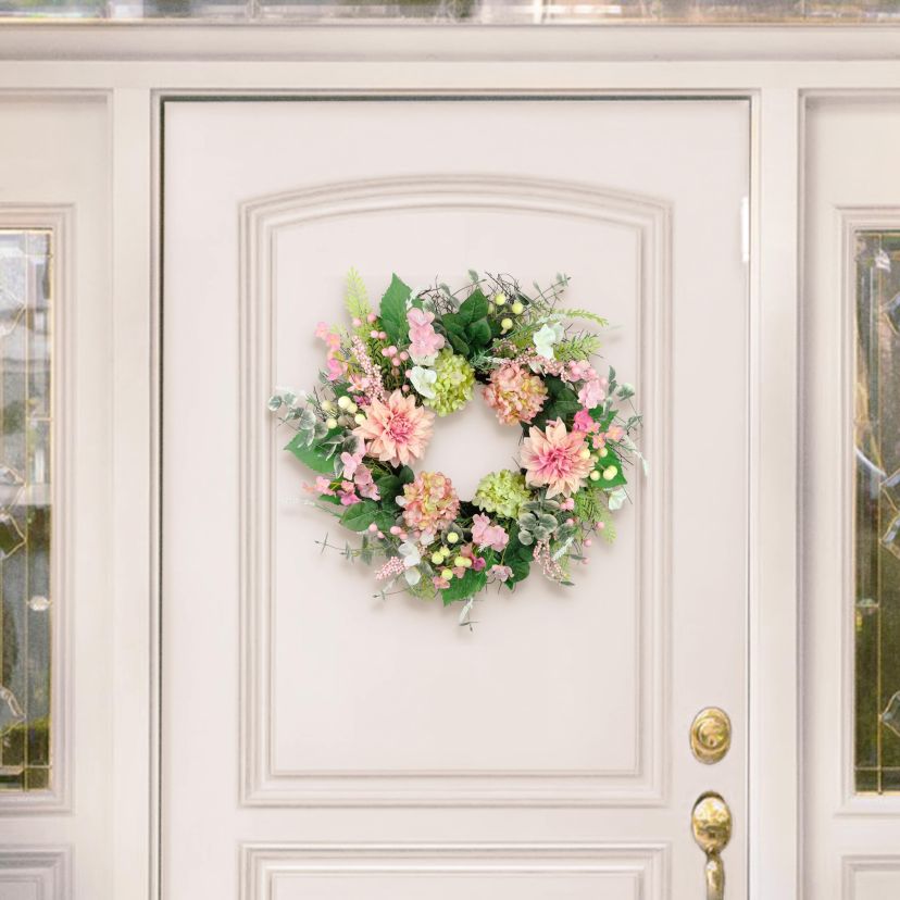 Puleo International 26-inch Artificial Hydrangea and Dahlia Floral Spring Wreath
