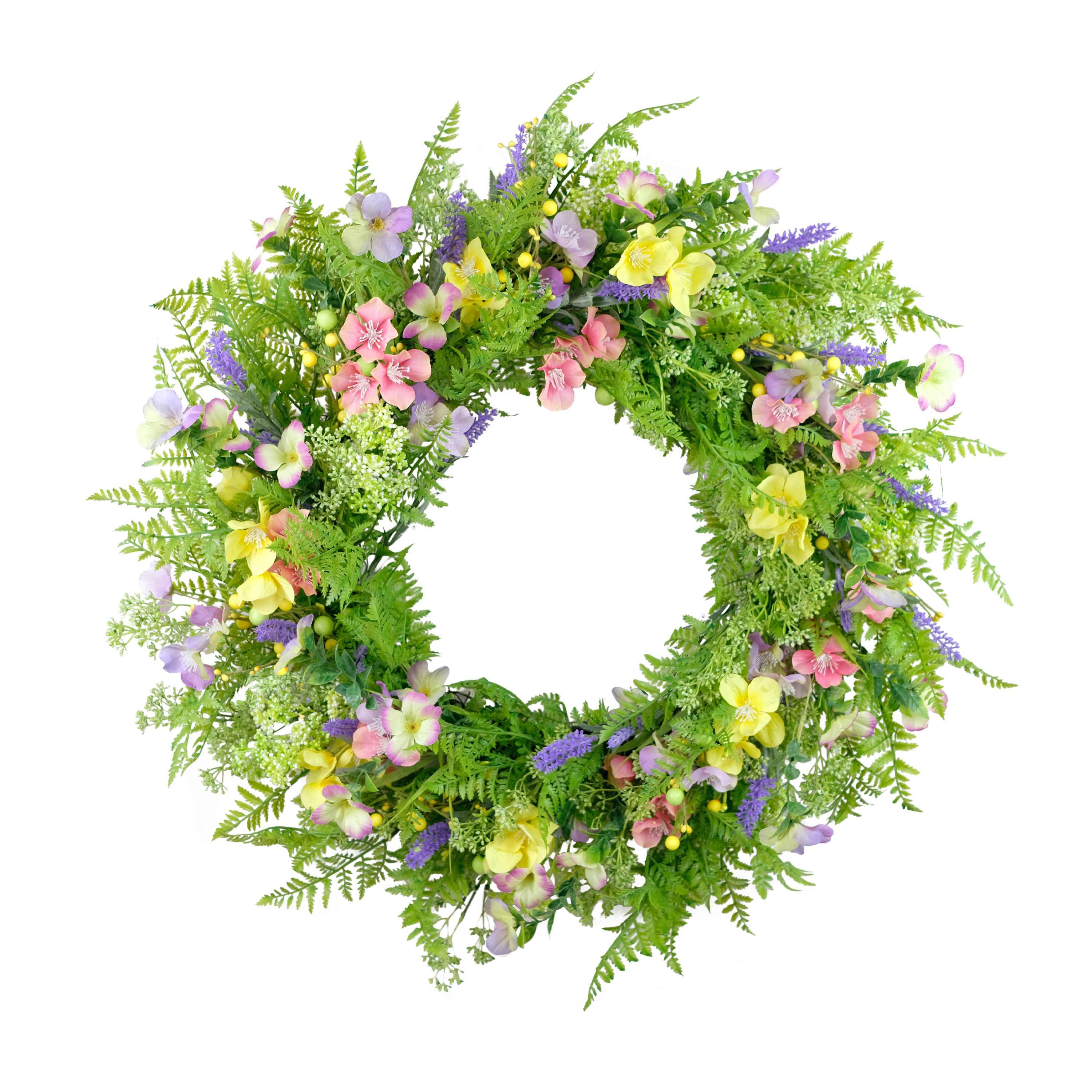 Puleo International 30-inch Artificial Dogwood and Lavender Floral Spring Wreath