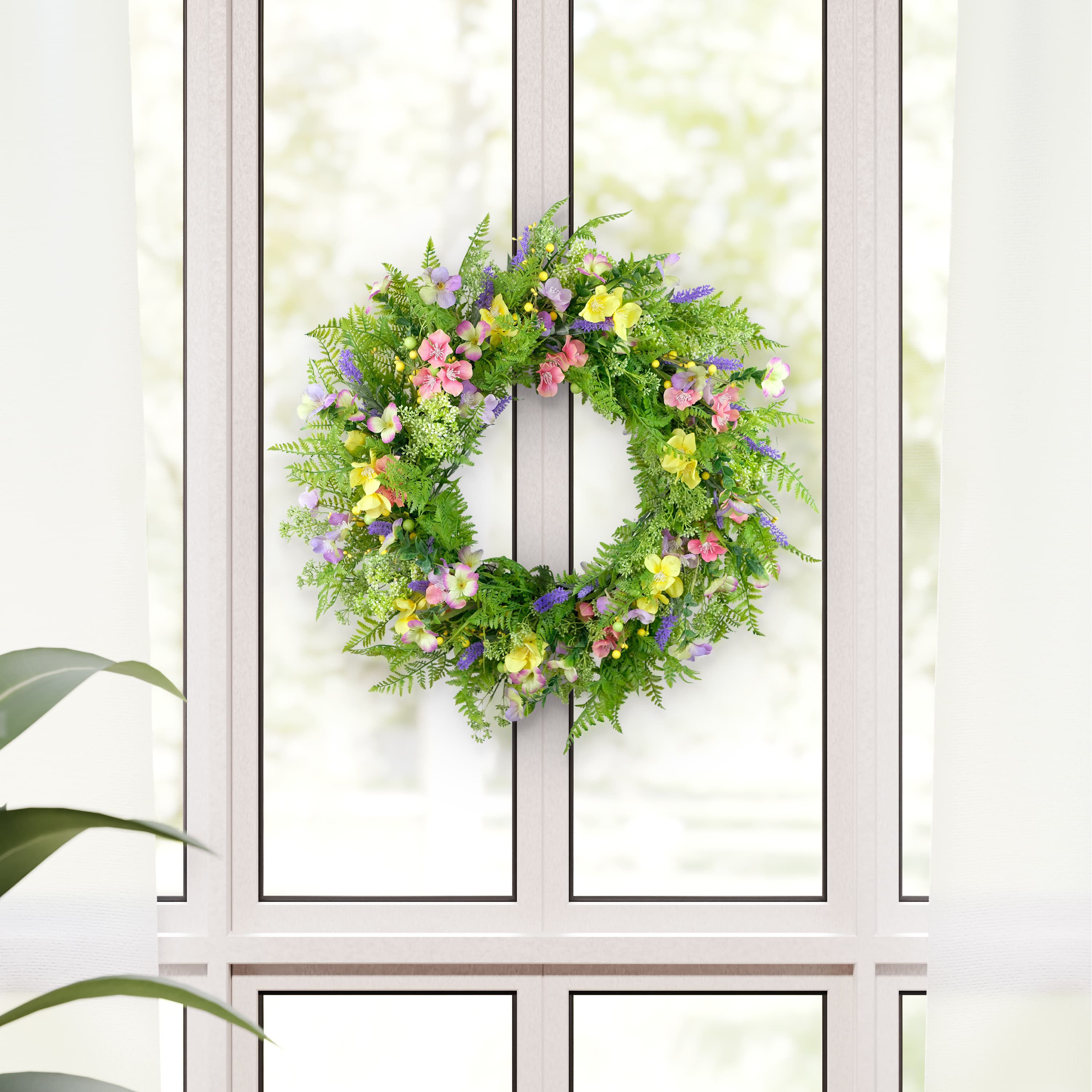Puleo International 30-inch Artificial Dogwood and Lavender Floral Spring Wreath