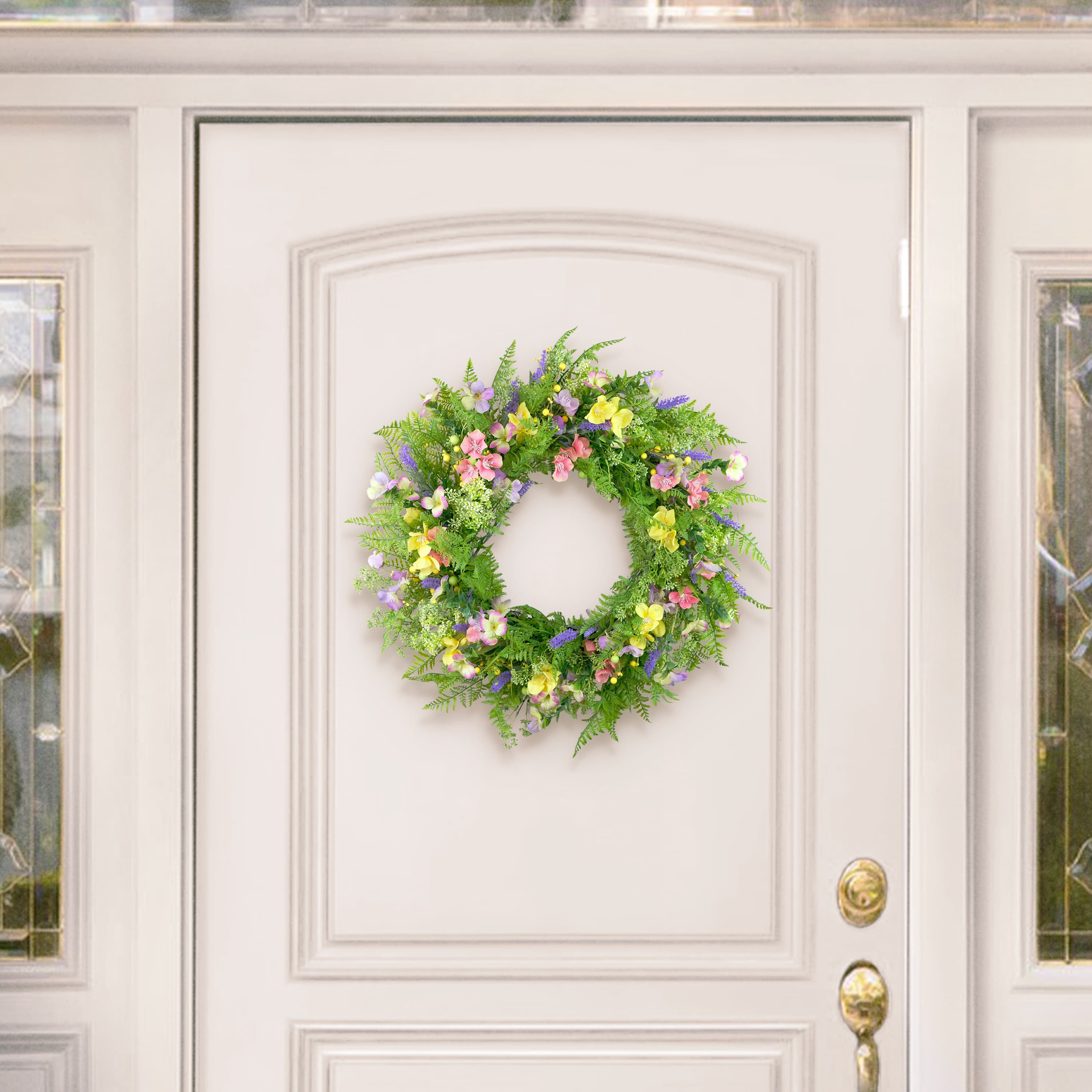 Puleo International 30-inch Artificial Dogwood and Lavender Floral Spring Wreath