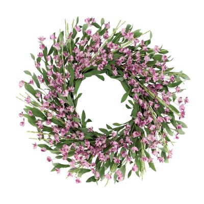 Puleo International 24-inch Artificial Pea Blossom Floral Pink Spring Wreath, Green